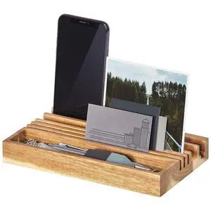 Gentlemens Hardware Wooden Desk Organiser with Phone Stand - Contains Storage for pens, Business Cards and Other Small Items - 100% Recyclable Packaging. Gentlemens Hardware Wooden Desk Organiser with Phone Stand - Contains Storage for pens, Business Cards and Other Small Items - 100% Recyclable Packaging.