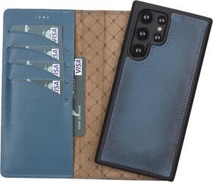 VENOULT Admiral Blue Samsung Galaxy S23 Ultra Wallet Case Genuine Leather, Magnetic Detachable Luxury Flip Case, RFID Protected, Compatible with Wireless Charge and Car Mount
