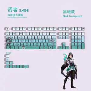 VALORANT Themed Keycaps Sage Black translucent on all sides PBT heat-sublimation keycaps 119 keys ASA high degree