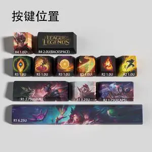 League of Legends Themed Keycaps Rakan PBT heat-sublimation keycaps 12 keys OEM high degree