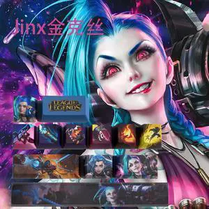 League of Legends Themed Keycaps Jinx PBT heat-sublimation keycaps 12 keys OEM high degree