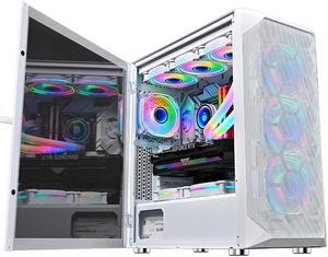 ALAMENGDA Ice Diamond II-High Airflow Honeycomb Full-metal Mesh, E-ATX/ATX/M-ATX/ITX Full-Tower Case, Hinged Glass Side Window, with 120MM*4 RGB Fans, Tempered Glass, White