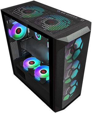 ALAMENGDA Light Wing-High Airflow Honeycomb Full-metal Mesh Design, Support E-ATX/ATX/M-ATX/ITX Mid Tower Case, Maximum Support 410mm GPU, Tempered Glass-Black with 4RGB Fans