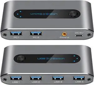 USB 3.0 Switch, 2 in 4 out USB 3.0 Switch, USB KVM Switcher 2 Computer Sharing 4 USB Devices with Wire Desktop Controller and 2 Pack USB 3.0 A-A Cable