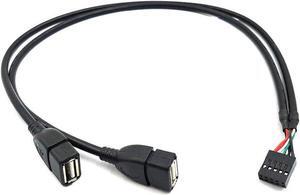 (2 Pack) 50CM Dupont 10 Pin Female Header to 2 Port Dual USB 2.0 Type A Female Motherboard Extender Splitter Cable