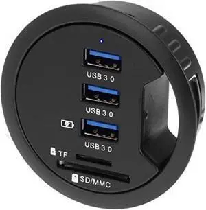 2.5" Grommet Hole - In Desk - USB 3.1 Gen I 3 Port Hub/ BC 1.2 USB Charger with SD Card Reader