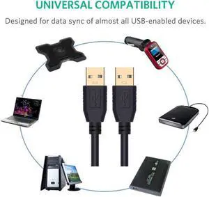 USB Cable 100Ft, USB A to A, Tanbin USB to USB Cord USB Male to Male USB 2.0 Cable Type A Male to Type A Male for Data Transfer Hard Drive Enclosures, Printers, Modems, Cameras
