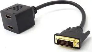 DVI Male to 2 Ports HDMI Female Splitter Converter Cord Extension Cable 20cm