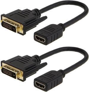 2-Pack HDMI to DVI Cable Bi-Directional HDMI Female to DVI-D(24+1) Male Adapter 1080P DVI to HDMI Conveter 3D 0.15M Black