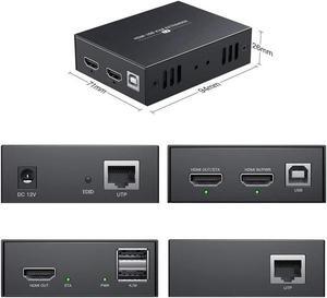 HDMI KVM USB Extender Transmit 1080p HD Video Over Cat5e/6 Ethernet Cable 50m (164ft) for Mouse and Keyboard Control Remote Signals