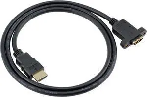 HDMI Extension Cable High Speed HDMI Male to Female Extension Wire Cord HDMI Extender w/Screw Nut for Panel Mount - Gold Plated Plugs Black (1FT)