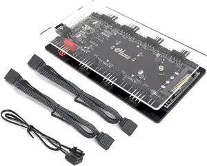 12V 4pin to 5V 3Pin ARGB Convertor Controller & 4Pin PWM 2-In-1 Hub 8 Ports,4Pin Fan & Mistic Light Sync Adapter with PMMA Case and Magnetic Standoff for A.SUS/M.SI LED Strip - SATA Powered