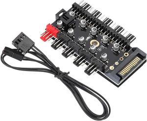 10 Ports 4-Pin PWM Fan Hub, SATA 15pin to 10 Fan Power Splitter Adapter Cable w/ Self-sticker for 3Pin / 4Pin fan