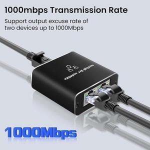 RJ45 Ethernet Splitter 1 to 2 Out, 1000Mbps Network Splitter with USB Power Cable, Gigabit LAN Internet Splitter Connector for Cat 5/5e/6/7/8, Support Two Devices Working Simultaneously