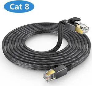 Cat 8 Ethernet Cable , 26AWG Flat Braided High Speed Network LAN Cable 40gbps 2000mhz, Heavy Duty Shielded Ethernet Cord with Gold Plated RJ45 Connectors for Router Modem Gaming PS5/4 (10 ft.)