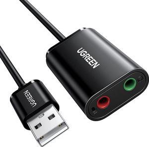 USB to Audio Jack Sound Card Adapter with Dual TRS 3-Pole 3.5mm Headphone and Microphone USB to Aux 3.5mm External Audio Converter for Windows Mac Linux PC Laptops Desktops PS5 Headsets Black