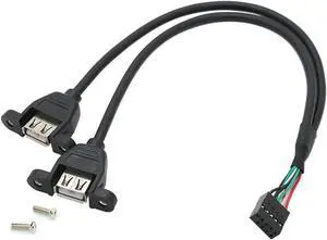 Panel Mount USB 2.0 Cable - Motherboard USB 9Pin to 2 USB A Female Splitter Cable w/ Screws - 1.64FT,Black