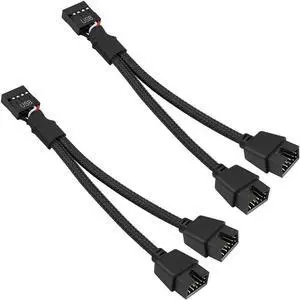 USB 2.0 9Pin Female to Dual 9-Pin Male Extension Cable 2Pack,Motherboard 9-PIN USB2.0 Header Splitter Nylon Braided for Computer Internal Motherboard (Black)