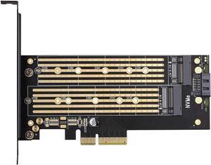 Dual M.2 PCIE Adapter for SATA or PCIE NVMe SSD with Advanced Heat Sink Solution,M.2 SSD NVME (m Key) and SATA (b Key) 22110 2280 2260 2242 2230 to PCI-e x 4 Host Controller Expansion Card