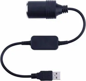 USB A Male to 12V Car Cigarette Lighter Socket Female Cable Converter 1Ft/30cm
