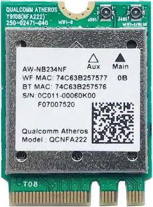 QCNFA222 AW-NB234NF 802.11A/B/G/N Wireless Bluetooth Card 2.4Ghz 5Ghz + BT 4.0 NGFF Wlan