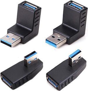 USB 3.0 Adapter Couplers 90 Degree Male to Female Gender Changer Adapter,USB Connector Extender Plug Coupler Extender (Include Left,Right Up,Down Angle Adapter) - 4 Pack
