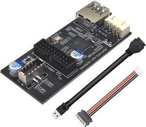 Motherboard Internal USB 3.0 20Pin/19P Header to USB 3.2 Type-E A-Key and USB3 20 Pin Hub Splitter, Convert MB USB 19Pin Male to 2 Ports Expansion Card - 1.3FT USB 19-pin Internal Cable