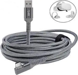 10ft /3M Nylon Braided VR Link Cable for Oculus Quest 2 and PC/Steam VR Quest VR Headset, Right-Angled 90 Degree USB A to USB C 5Gbps High Speed Data Transfer Charging Cord for Gaming PC ( A to C 3M)
