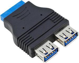 Dual Port USB 3.0 to Motherboard Mainboard Internal 20pin /19pin Header Adapter ,20-pins to 2 X USB A Female Connector
