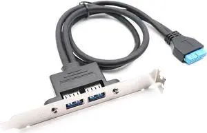 USB 3.0 Motherboard 20-Pin Header to 2x USB 3.0 A Female Adapter Cable w/ Full Profile PCI Slot Bracket ,2 Ports USB 3.0 Back Panel Expansion Bracket to 20Pin - Black,1.64ft