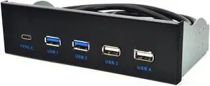 5.25 Inch USB 3.1 GEN2 Front Panel USB Hub 2 Ports USB 3.0 + 2 Ports USB2.0 + 1 Port TYPE-C with TYPE-E Connector for Desktop PC