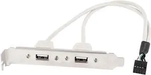 2 Port USB 2.0 Bracket Cable,Motherboard USB 2.0 9pin to 2 x Female Adapter Splitter Cable w/ Full-Profile PCI Slot Cover - (1ft/30CM)