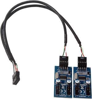Motherboard USB 2.0 9pin Header 1 to 4 Extension Hub Splitter Adapter - Converter MB USB 2.0 Male to 2 Male - 30CM USB 9-pin Internal Cable