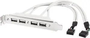 4 Port USB 2.0 Bracket Cable,Dual Motherboard USB 2.0 9pin to 2 x Female Adapter Splitter Cable w/ Full-Profile PCI Slot Cover - (1ft/30CM)