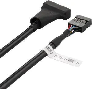 Motherboard USB 2.0 9Pin to USB 3.0 20pin Adapter Coverter Cable - USB 2.0 9pin Female to USB 3.0 20pin Male- Black