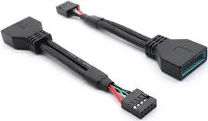 Motherboard USB 2.0 9Pin to USB 3.0 20pin Adapter Coverter Cable - USB 2.0 9pin Female to USB 3.0 20pin Male- Black