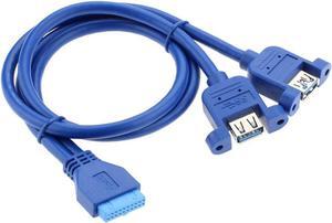 2 Port Internal USB 3.0 Motherboard 20-Pin Header to 2x USB 3.0 A Female Adapter Cable,USB 20pin to 2 x USB 3.0 Splitter Cable with Installation Hole and Screws -1.64FT