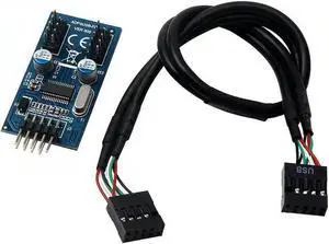 1-to-2 Splitter Motherboard USB 2.0 9Pin Internal Header Male to Dual 2x 9Pin Header Male HUB Converter PCB Board Adapter with Female to Female Extension Cable 30cm