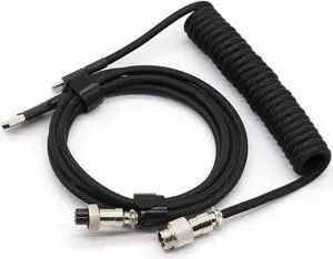 Customer Coiled Keyboard Cable for Gaming Mechanical Keyboard, Handwork Braided + PET Mesh, Metal Plug, with Detachable Metal Aviator Connector, 3 Meters USB C Aviator Cable (Black)