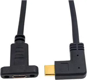 90 Degree USB C Male to Female Extension Cable 2feet/60cm, Right Angled USB 3.1 Type C Extender Charging & Sync Cable with Panel Mount Screw Hole (USB C Right)