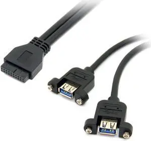 USB 3.0 Dual Ports Female Screw Mount Type to Motherboard 20 Pin Header Cable Black Color USB 3.0 Dual Ports Female Screw Mount Type to Motherboard 20 Pin Header Cable Black Color