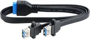 Dual Ports USB 3.0 Female Screw Panel Mount To Motherboard 20 Pin Header Flat Cable Cord 50cm Dual Ports USB 3.0 Female Screw Panel Mount To Motherboard 20 Pin Header Flat Cable Cord 50cm