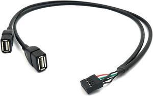 (2 Pack) 50CM Dupont 10 Pin Female Header to 2 Port Dual USB 2.0 Type A Female Motherboard Extender Splitter Cable