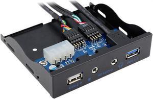 USB 3.0 + USB 2.0 2-Port 3.5 Inch Metal Front Panel Hub w/ HD Audio Output Port & Microphone Input,USB 20-pin & 10-pin to USB Type-A Femal Adapter Cable w/ 3.5" Floppy Bay Bracket