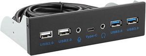 5.25" Optical Drive USB Type C (10Gbps) Front Panel Computer Case Expansion Board w/ USB 3.1 Motherboard Header 20Pin Key-A,7 Ports Support Type-C, USB 3.0, USB 2.0, HD Audio & Microphone