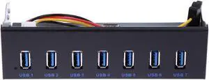 7 Port USB 3.0 5.25" Internal CD-ROM Bay Front Panel USB Hub,7 x USB 3.0 Type A Female to Motherboard USB 20 pin Hub Splitter Adapter w/ 5.25 inch Metal Bracket