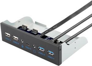 5.25 Inch Front Panel 7 Ports USB Hub w/ HD Audio & Microphone, USB 3.2 Gen 2(10Gbps) Type-C,2 x USB 3.0 & 2 x USB 2.0 ,3.5mm Audio & Mic ,USB Motherboard Header to PC Case Expansion Adapter