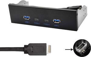 USB 3.2 10Gbps USB Front Panel Hub 5.25 inch Bay 2x Type-C and 2x USB-A 4 Ports USB Computer Case Expansion Adapter,USB 3.2 Motherboard Header 20Pin Key-A Type-E to 4 USB Splitter Adapter -2.6FT Cable