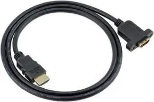 HDMI Extension Cable High Speed HDMI Male to Female Extension Wire Cord HDMI Extender w/Screw Nut for Panel Mount - Gold Plated Plugs Black (1FT)