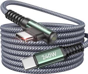240W USB C to USB C Cable Fast Charging 10FT Right Angle USBC to USBC Fast Type C Charging Cable Fits iPhone 16 Pro Max Plus iPhone 15 MacBook Air/Pro iPad Pro Pixel All Devices Grey
